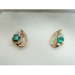 Pair of 9ct Yellow Gold double loop ear studs,  each set with a small circular Emerald coloured CZ s