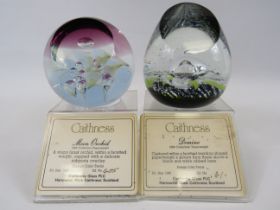 2 Caithness limited edition paperweights "Moon orchid" 405/1000 and "Domino" 61/1000.