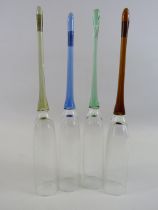 4 Multicoloured baseless champange flutes,