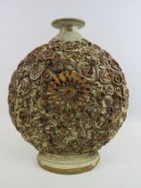 Large Mid Century pottery Moon flask Bernard Rooke style lamp base, 15.5" tall and 14.5" wide.