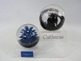2 Caithness limited edition Paperweights "Blue Floral" 307/750 and "Black gem" 392/1000.