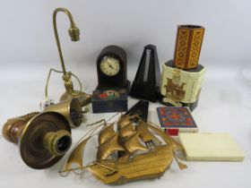 Mixed lot to include a art deco lamp base, light fitting, Metronome etc.