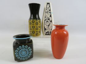 4 Mid century Hornsea vases, designers John Clappison and Geoff Radcliff.