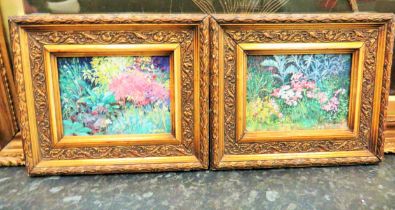 Two pretty Oil on Board Floral Studies, each signed and framed which measures approx 9 x 8 inches.  