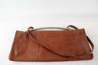 Vintage Bottega Veneta Tan Leather Fold Over Shoulder Bag With Metal Handle 439417