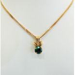 9ct Yellow Gold Emerald coloured Circular CZ set pendant hung upon an 18 inch chain.  Total Weight  