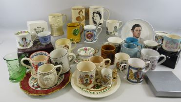 Very Large selection of Queen Elizabeth II Royalty commemorative cups and plates.