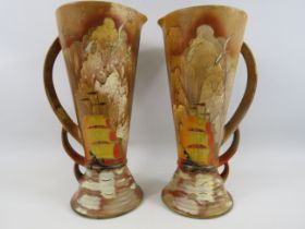 Pair of Wiltonware Brenda Art deco hand painted jugs, approx 12" tall.