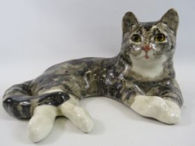 Large Winstanley Cat Figurine Size 7 , approx 14.5" long and 6 3/4" tall. Very minor chip to the