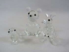 Swarovski Bear, Kangaroo and dog figurines.