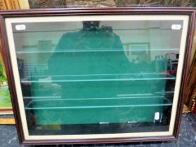 Wall mounted glass fronted display cabinet with three glass shelves within. Measures approx 20 x 17