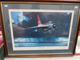 Framed and mounted under glass signed print of an English Electric Lightening by Brian Petch 'Thunde