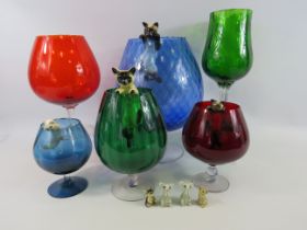 6 Large brandy glass balloons the tallest measures 14.5" and a selection of ceramic cat and mouse