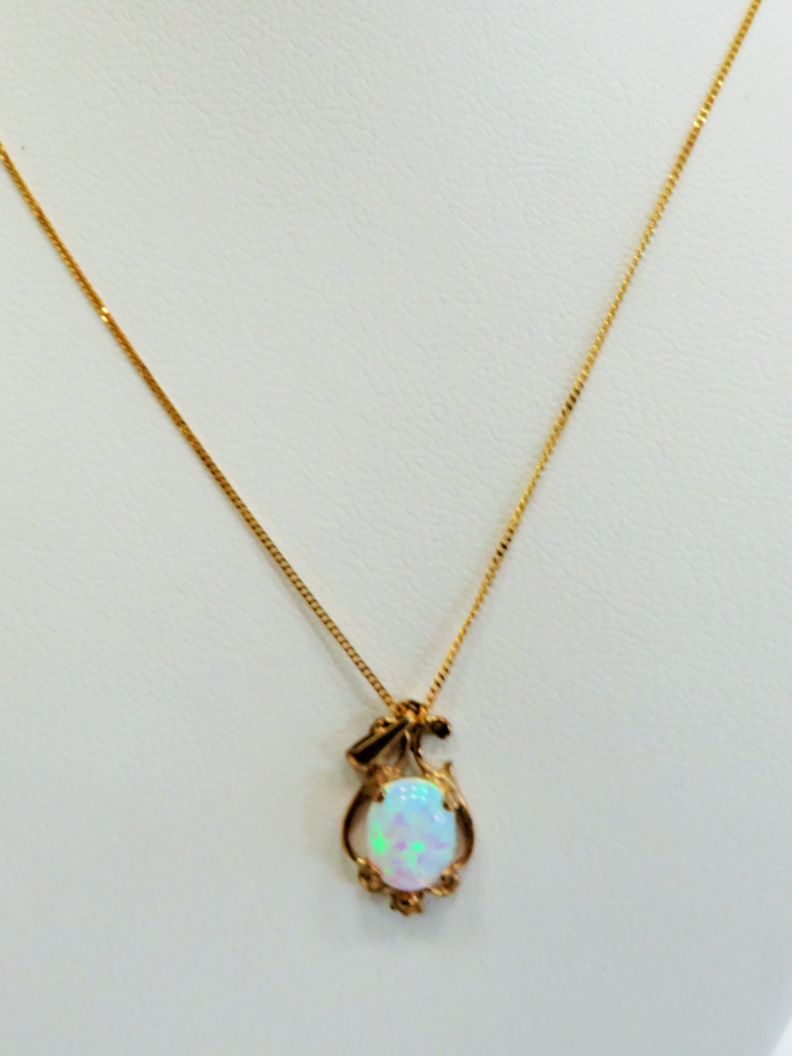 9ct Gold Art Nouveau style pendant set with a high coloured Opal hung on an 18 inch 9ct Chain.  Tota - Image 2 of 3