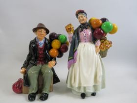 2 Royal Doulton Figurines the Balloon man HN1954 and Biddy Pennyfarthing HN1843 (biddy has had a