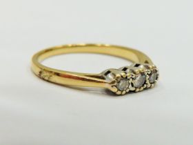 18ct Yellow Gold Diamond Trilogy Ring with White and Yellow Gold setting. Central Diamond 0.10pts, a