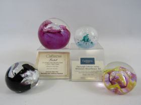 4 Caithness paperweights Fire ball, Miniature moon flower, 2 x Moon crystals