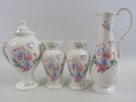 4 Pieces of Aynsley in the little sweetheart pattern (jug has a chip to the rim).