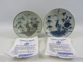 2 Tek sing treasures bamboo and peony dishes with certs etc. 6" diameter.