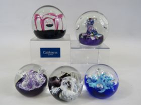 5 Caithness paperweights May dance, Myriad, 2 x Miniature Moon flower and Moon crystal.