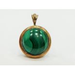 Banded Malachite pendant set in a 9ct Yellow Gold Mount. Pendant measures approx 25mm long. See phot