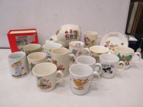 Various vintage childrens mugs Tom and Jerry, Winnie the Pooh, Doulton Bunnykins etc and a Shelley