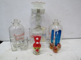 Mixed lot to include demi johns, vintage lustre lamp and murano glass vases.