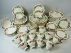 Large and Pretty teaset in a Peony pattern by Coloclough to include Cups, Saucers, cake stand, larg