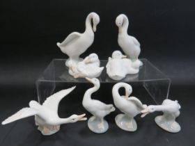 Eight Lladro & Nao Lladro Geese, largest measures 5.5 inches tall. See photos. (8)