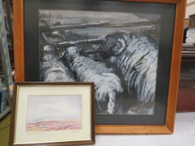 Water colour and ink painting of sheep plus a small watercolour of sheep on the north york moors.