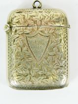 Antique Silver Vesta case with scrolled decoration. Interesting Military Inscription, S.A. WAR 1900