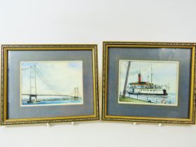 Two Local Interest watercolours of the Humber Bridge and the Humber Ferry 'Wingfield Castle'. Both