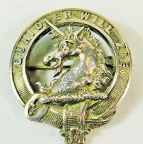 Hallmarked Sterling Silver Scottish Clan Brooch. 35mm wide. Good pin. See photos. 20.6g