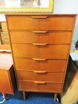 Mid 20th Century stylish Teak Bedroom chest of six drawers which measures approx H:49 x W:25 x D:16