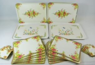 Two Aynsley Plastic Trays in the Cottage Garden pattern together with other Melamime place mats/coas