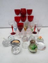 Good selection of various wine glasses and paperweights.