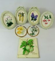 Pair of Handpainted Goebels Porcelain Oval Floral Plaques plus Five M&S 3D Floral Plaques. See photo