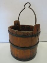 Vintage oak bucket with cast iron banding.