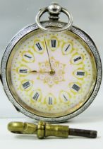 Imported 925 Silver Pocket watch by H Samuel. Enamelled Dial with Key in running order. See photos.