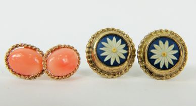 Pair of 925 Silver gilt earrings with daisy pattern to centres plus a pair of Yellow metal (test 9c