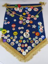 Large selection of various badges including a 1964 Butlins badge.