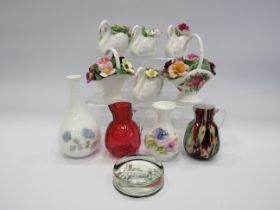 Mixed ceramics and glass lot to include Aynsley, Royal Doulton and Royal Albert posies, art glass