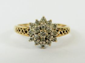 9ct Yellow Gold Multi Diamond set Ring. Finger size 'P-5' 2.5g. 0.33pts of Diamonds. See photos.