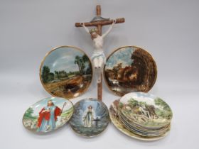 Selection of collectors plates by Wedgwood etc and a large parian jesus on the cross which