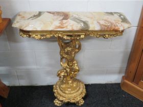 Italian style Rococo style side table with marble top. Provision to fasten to a wall.. H:32 x W:32