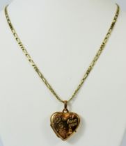 9ct Yellow Gold Heart Shaped Locket with Scrolled front and rear, set on a 20 inch, 9ct Yellow Gold