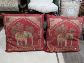 Two large decorative cushions with Indian Elephant motif. Each measures approx 24 x 24 inches. See