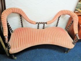 19th Century Concave fronted Couples twin seat settee with two raised backrests showing spiral barle