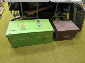 Vintage handmaded wooden toy box with hinged lid which measures approx H:14 x W:30 x D:15 inches tog
