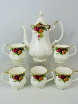 Royal Albert Part Coffee Set in the Old Country Roses Pattern. Coffee pot plus Five mugs. All in goo